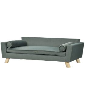 PawHut Dog Couch with Removable Pillows, Foam Pet Sofa, Cat Sofa with Removable Washable Cushion & Water-Resistant Fabric, Gray
