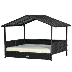 PawHut Wicker Dog House Indoor Outdoor Removable Cushion Lounge Cream White