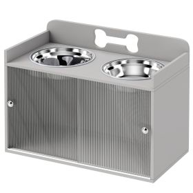 PawHut Elevated Dog Bowls with Storage, Raised Dog Bowl Stand with 2 Stainless Steel Bowl for Large Dogs, Gray
