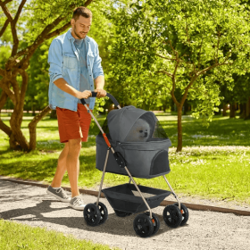 3 In 1 Pet Stroller With Detachable Carrier, Foldable Dog Stroller With Storage Basket, Cupholder, For Mini Dogs, Gray (Option: Gray)