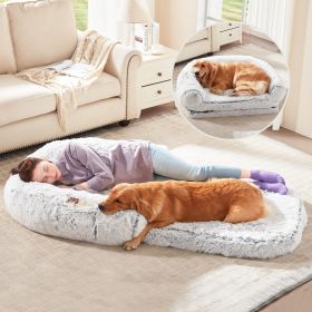 Human Dog Bed, 71"x43"x12" Dog Beds for Large Dogs, Foldable Plush Washable Dog Bed for People Doze Off (Color: Gray)