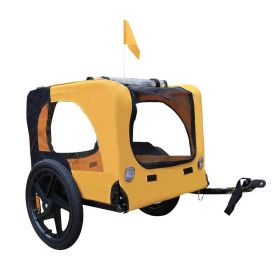 Yellow Outdoor Heavy Duty Foldable Practical Pet Stroller Dog Carrier With Bicycle Tow (Option: Yellow)